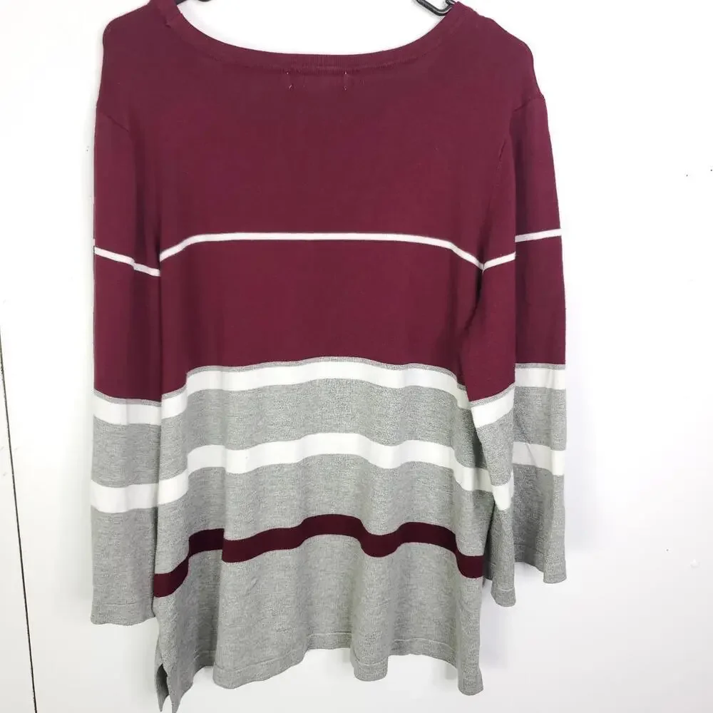 Liz Claiborne Sweater Womens 1X Long Sleeve Split Hem Pullover Striped Office - Picture 2 of 7